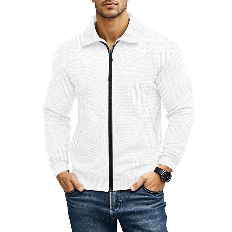 Men's Casual Jacket Solid Color Waffle Turn-down Collar Coat