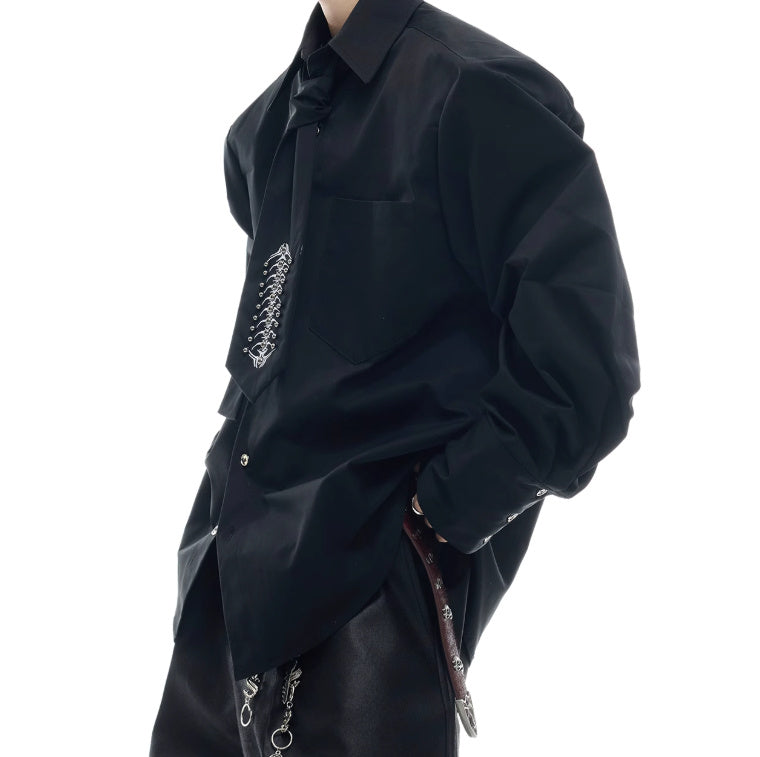 Niche Deconstruction Backbone Embroidered Tie Shirt