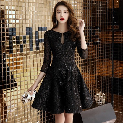 Vestido negro para mujer, para cena, cóctel, fiesta de cumpleaños, vestido pequeño, vestido corto de alta sociedad.