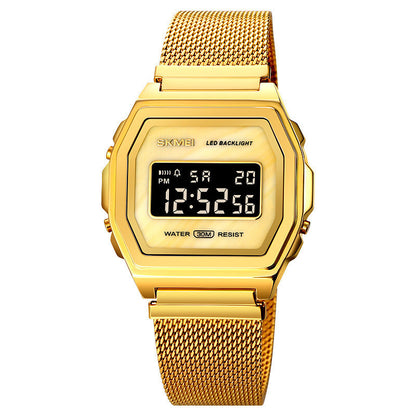 Reloj electrónico de acero inoxidable resistente al agua para estudiantes, moderno, multifunción y con personalidad.