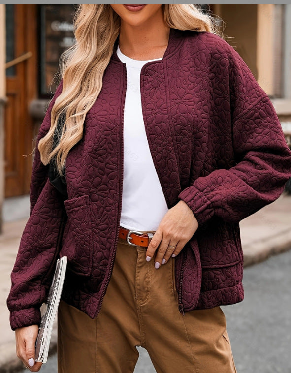 Fashion Cardigan Button Texture Long Sleeve Coat Jacket Women
