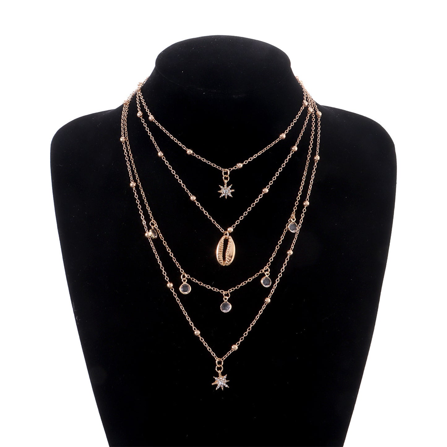 Women's Diamond Six-pointed Star Pendant Necklace Multi-layer