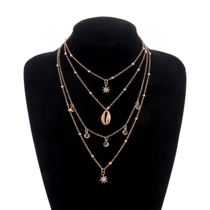 Damen-Halskette mit sechszackigem Sternanhänger und Diamanten, mehrschichtig