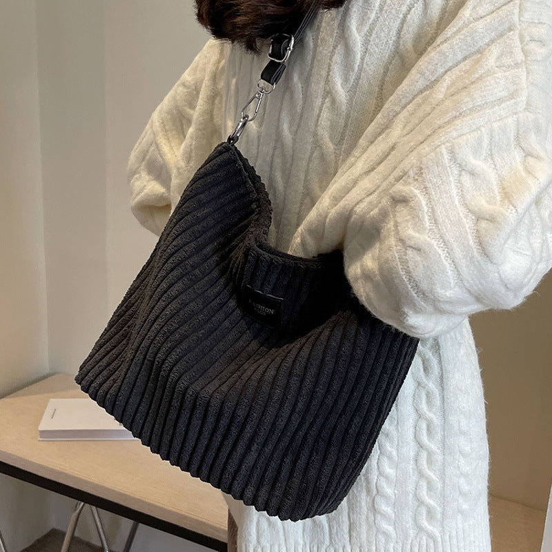 Versatile Corduroy Shoulder Bag