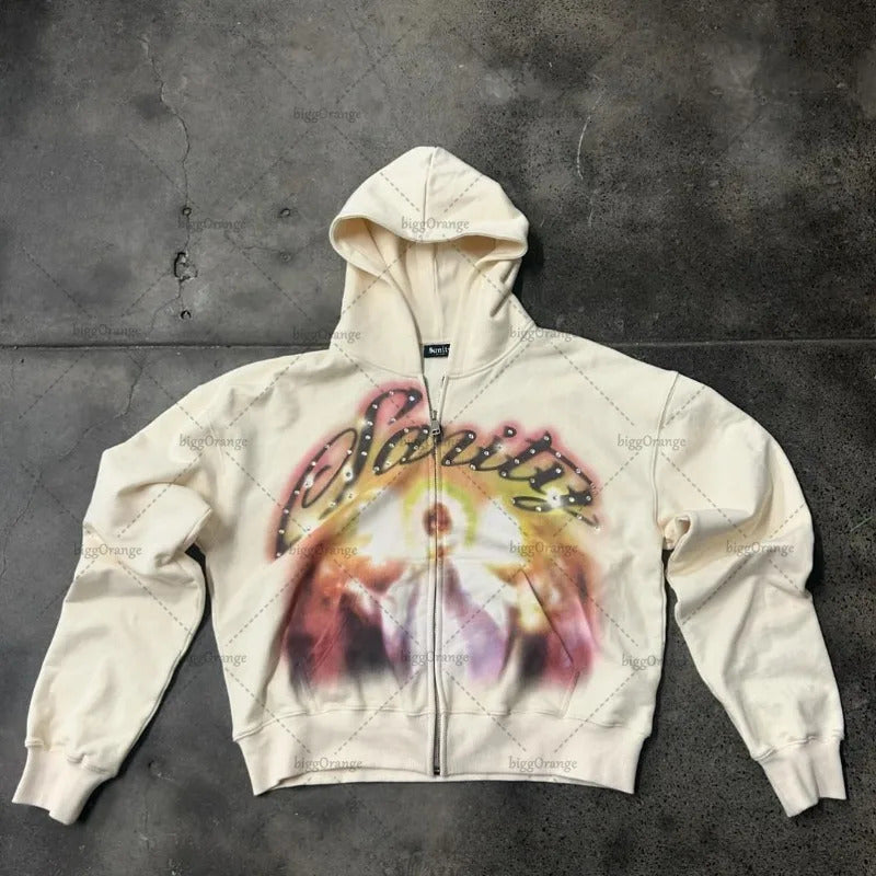 Street Hip-hop XINGX Printed Black Zipper Hooded Sweatshirt Women