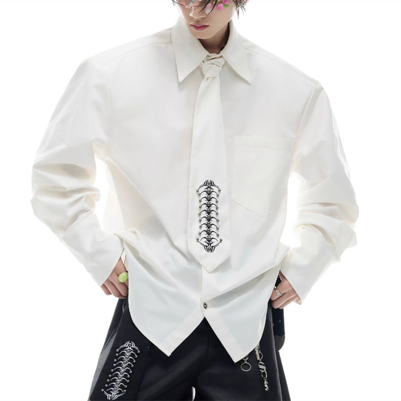 Niche Deconstruction Backbone Embroidered Tie Shirt