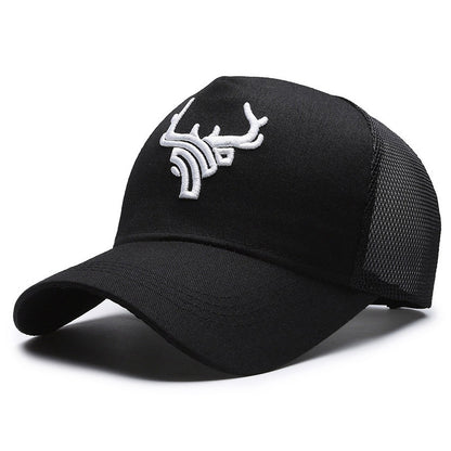 Gorra de béisbol con corona alta y malla trasera de cabeza de ciervo para hombre, transpirable de verano
