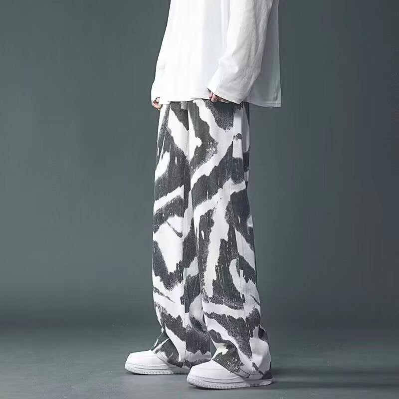 New High Street Tie - dyed Graffiti Wide - leg Pants Men - BAGMODA
