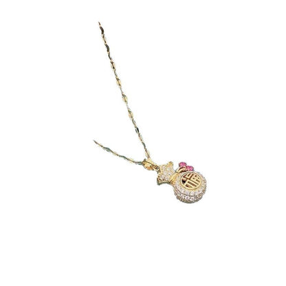 Collar con colgante de bolsa china con carácter de viento Fu, personalidad femenina, diseño de moda para minorías, cadena para clavícula, joyería