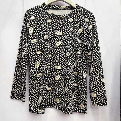 Top holgado de manga larga con estampado de algodón agradable para la piel, estilo occidental, de aspecto juvenil