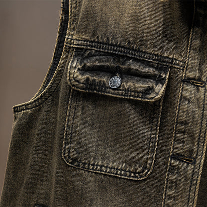 Abrigo vaquero para hombre, chaleco holgado, ropa de trabajo, tops