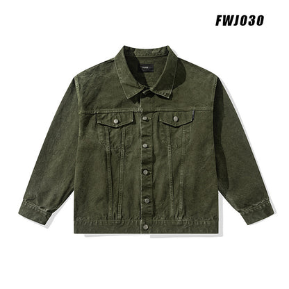 Vulkanisierter grüner Puree Denim Retro Workwear Reine Baumwollmantel Herren