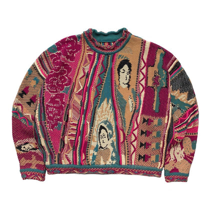 Vintage Ethnic Style Knitted Crewneck Pullover Sweater
