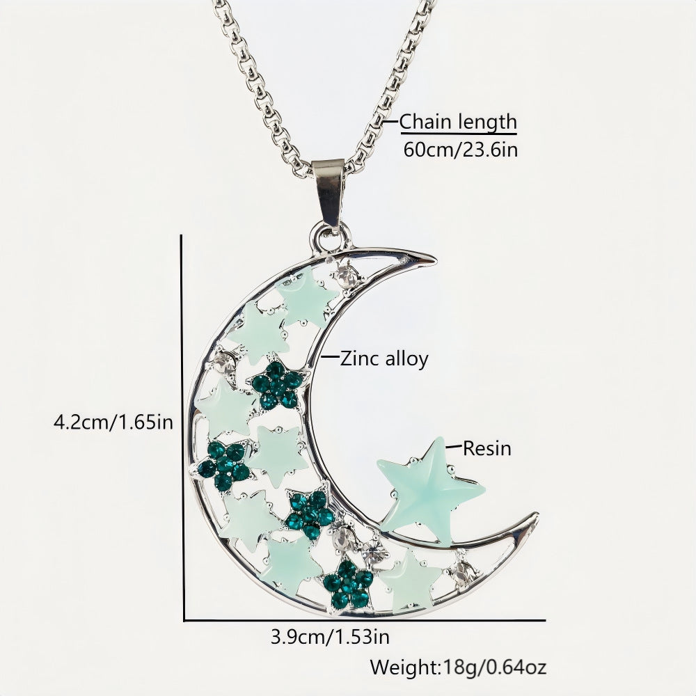 Luminous Big Moon Crescent Moon Pendant Necklace