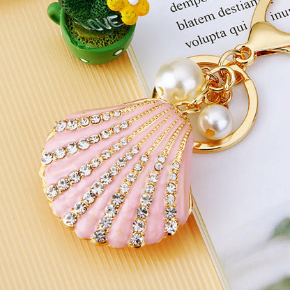 Llavero para coche con concha de perla y diamantes de imitación
