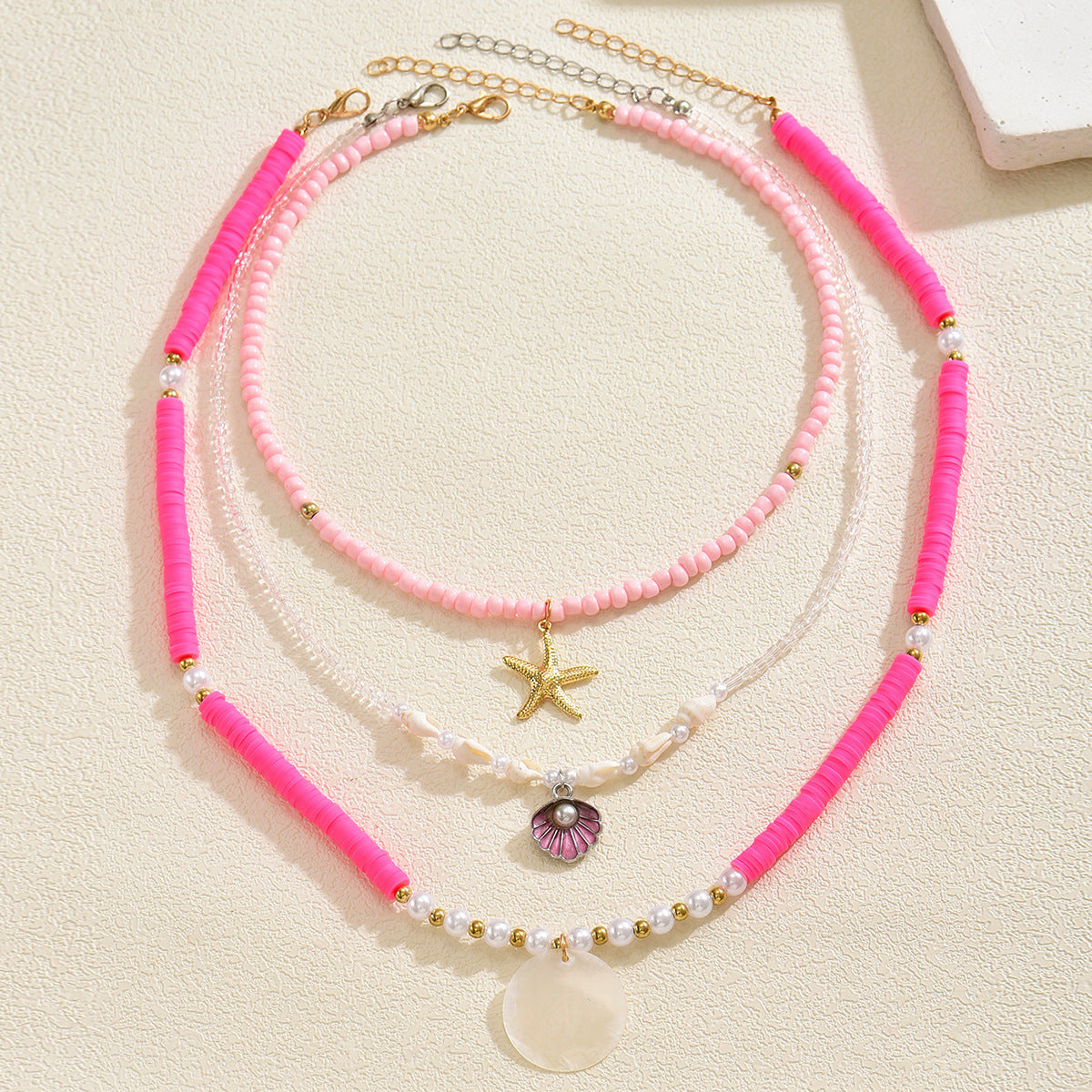 Collar de cuentas de arcilla polimérica para mujer, concha multicapa, cadena doble para clavícula