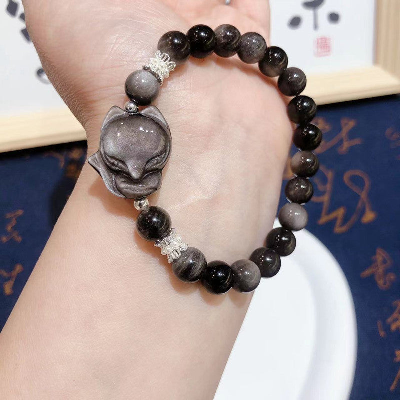Natural Silver Stone Big Head Fox Bracelet Sweet Girl Bracelet Gift