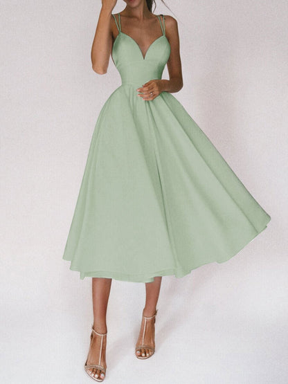 Vestido sexy de tirantes con escote en V, moda de verano, vestidos largos de corte A para mujer