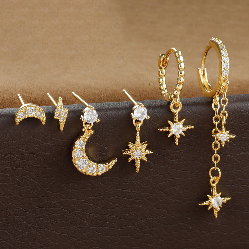 XINGX Chain Tassel Earrings Six Mans XINGX Month Fashion Zircon Stud Earrings For Women Eardrop Jewelry