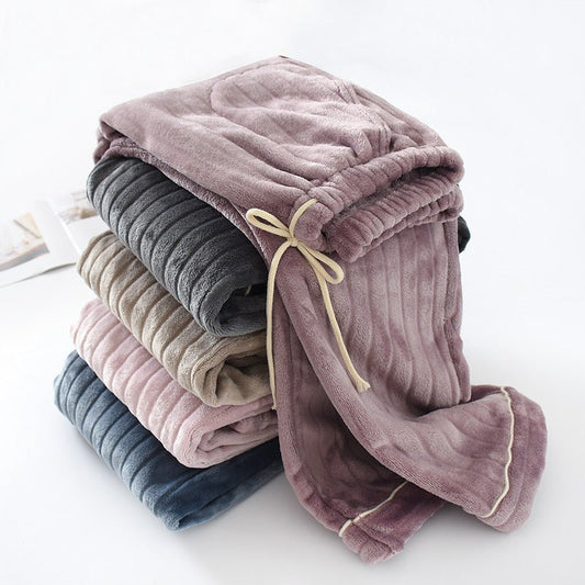 Couple Flannel Home Pants Trousers Thick Coral Fleece Warm Pants Men Plus Size Pants - BAGMODA