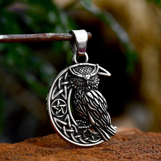 Creative All-match Stainless Steel Moon Owl Pendant