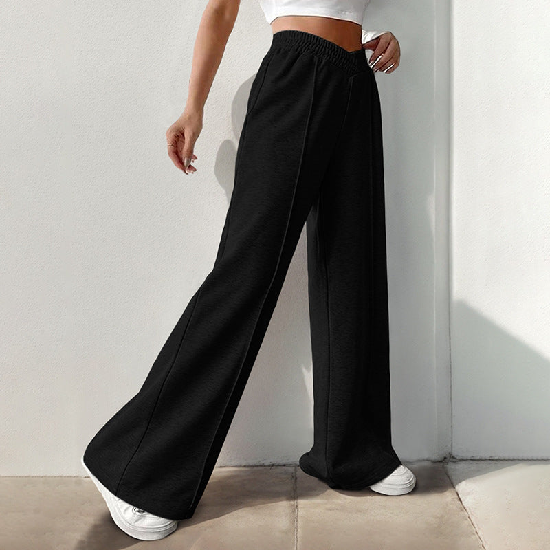 High Waist Pure Color Wide-leg Casual Pants Women
