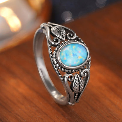 Anillo de hoja de metal desgastado retro para mujer