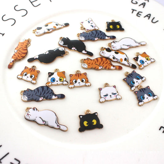 Japanese Style Kitten Cute Printed Cartoon DIY Dripping Oil Metal Alloy Earrings Key Ring Pendant Accessories
