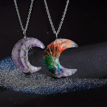 Collar de cristal con alambre de cobre y metal con árbol de la suerte y piedra sinuosa