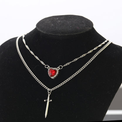 Collar retro francés multicapa con colgante de flecha, corazón, daga y amor para mujer