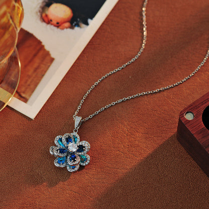 Elegante collar de flores de circón azul colorido, estilo europeo y americano