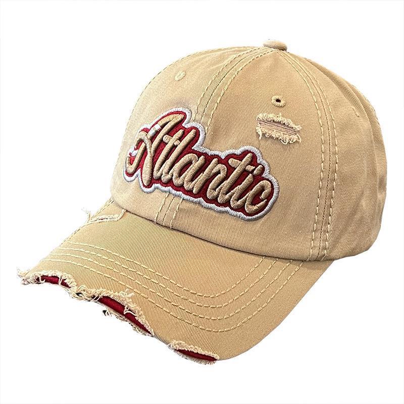 Cotton Retro Tattered Jeans Letter Embroidered Baseball Cap