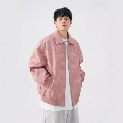 Amerikanische Retro-Revers Leder Herren Freizeitjacke