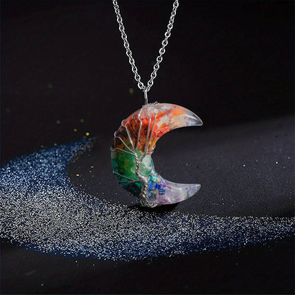 Collar de cristal con alambre de cobre y metal con árbol de la suerte y piedra sinuosa
