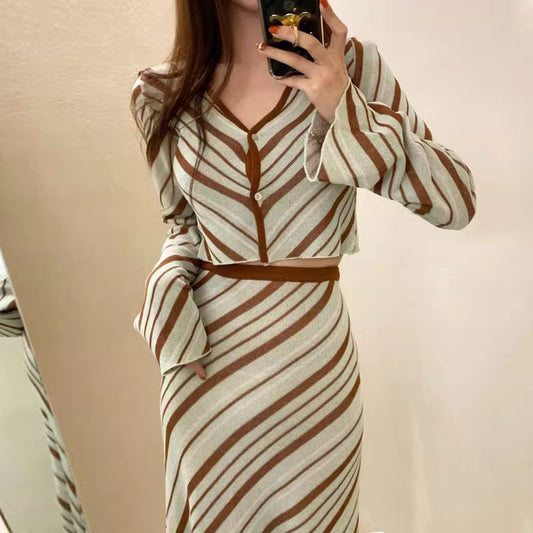 Two Short Knitwear High Waist Skirt Suit Women