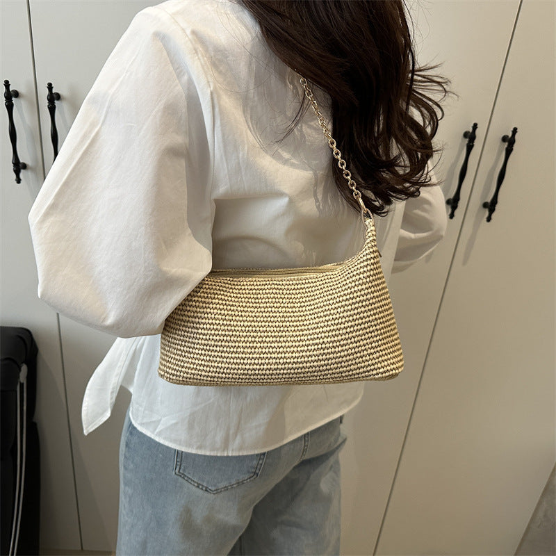 Vacation Style Straw Woven Beach Tote Bag