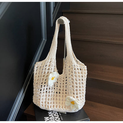 Gestrickte Handtasche Gewebte Mesh-Blumen-Umhängetasche