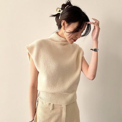 Hoher Kragen Lose All-matching Ärmellose Strickwaren Pullover Top Frauen