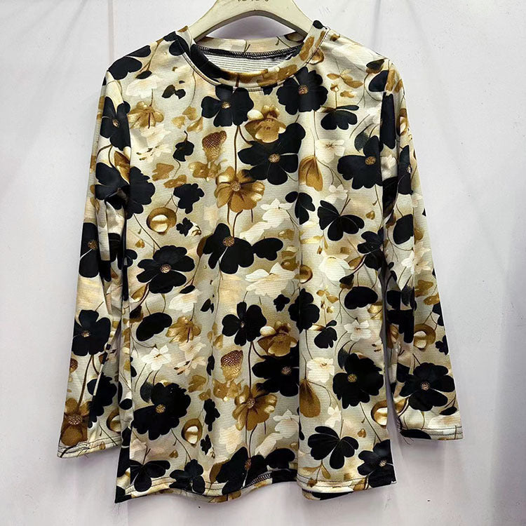 Skin-friendly Cotton Printed Long Sleeve Western Style Youthful-looking Loose Top