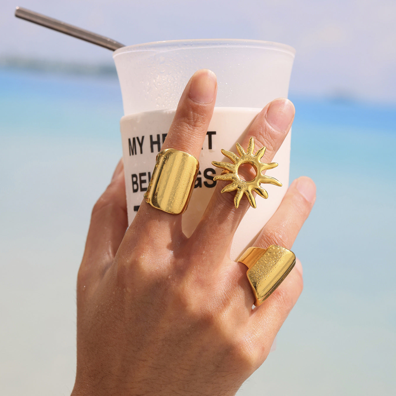Golden Sun Ring Personalized Exaggerated Opening