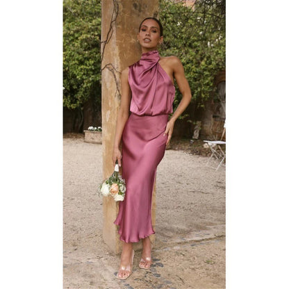 Vestido de verano sin mangas con cuello halter, estilo elegante y elegante, para mujer.