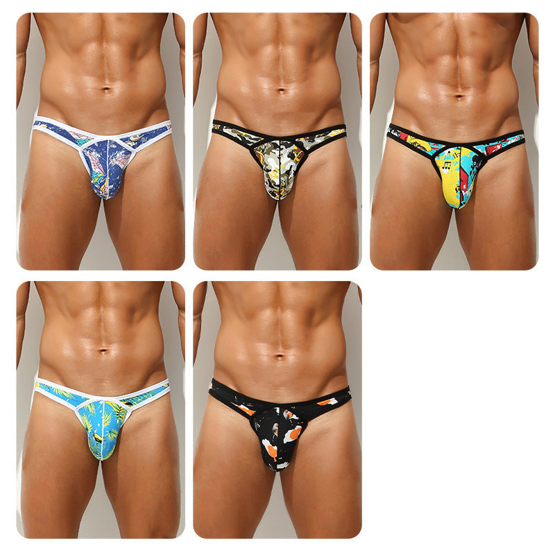 Men's Printed Sexy Low Waist Hip Leakage U Highlight Large Single T-back