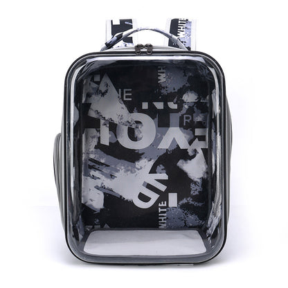 Mochila de viaje transpirable para mascotas con diseño de cápsula espacial de dibujos animados, transparente