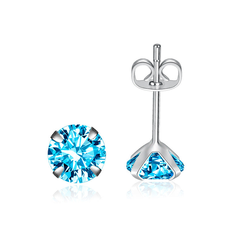 Moissanite Single Diamond Zircon Four-claw Stud Earrings
