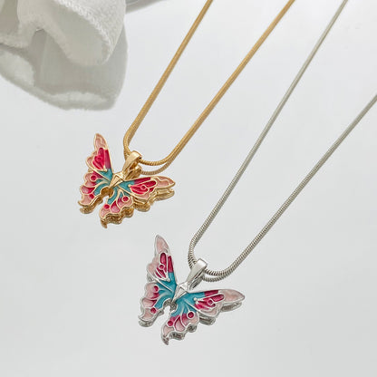 Collar de aceite colorido Ins con cadena de clavícula para novias con mariposas