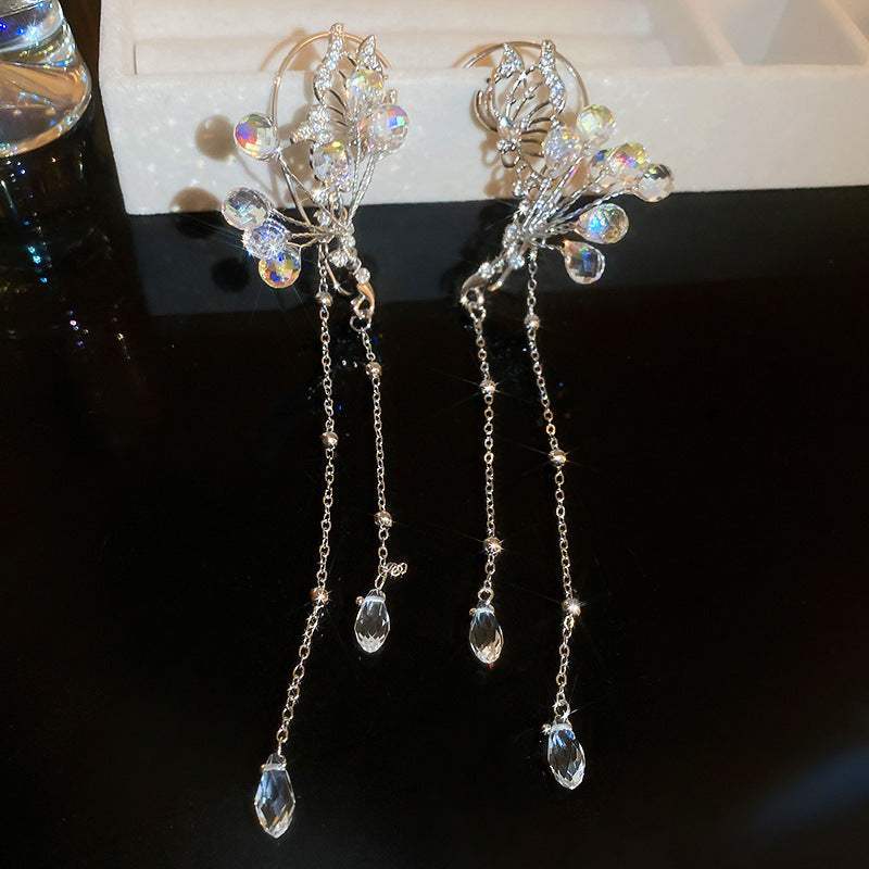 No Pierced Diamond Butterfly Crystal Tassel Ear Hanging