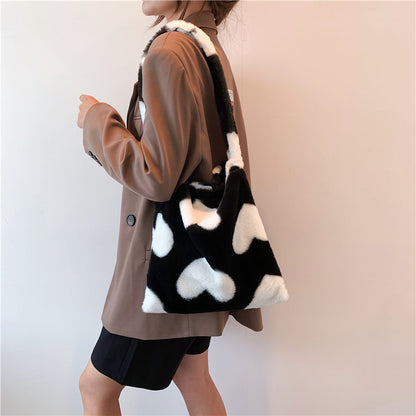 Love Heart Schulter Winter Plüsch Taschen für Damen