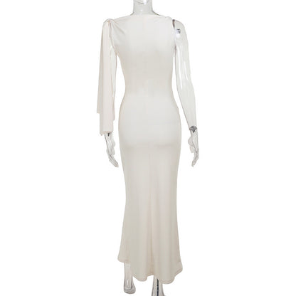 Vestido largo de cinta con un solo hombro, ajustado, sin mangas, para fiesta de noche, club, para mujer
