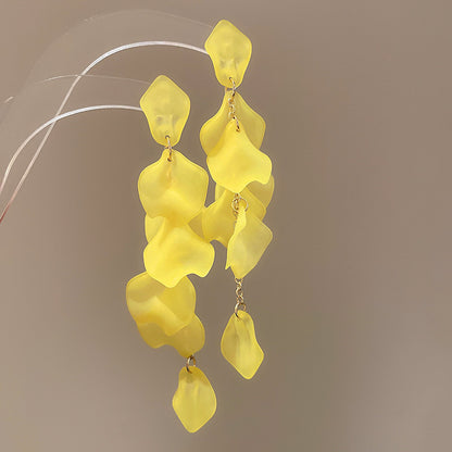 Pendientes colgantes de flores de tela con aguja de plata para mujer