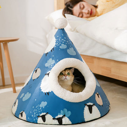 Dreieckiges Jurtenhaus-Katzenstreu für Katzen, geschlossene Haustierstreu